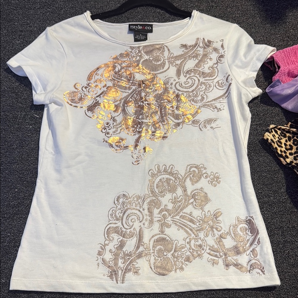 Style & Co. White and Gold Women's Top